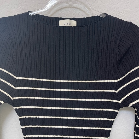 Dissh Billed Striped Black Long Sleeve Dress Size Medium - Picture 2 of 5